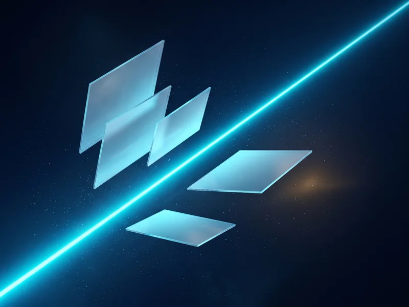 Translucent document planes converging into a single narrow beam of light